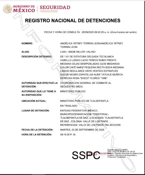 Créditos: Capturada tomada del Registro Nacional de Detenciones del Gobierno de México