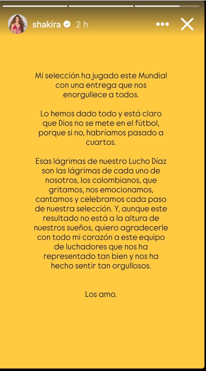 Créditos: Captura de pantalla de las historias de Instagram de Shakira