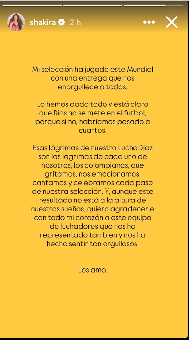 Créditos: Captura de pantalla de las historias de Instagram de Shakira
