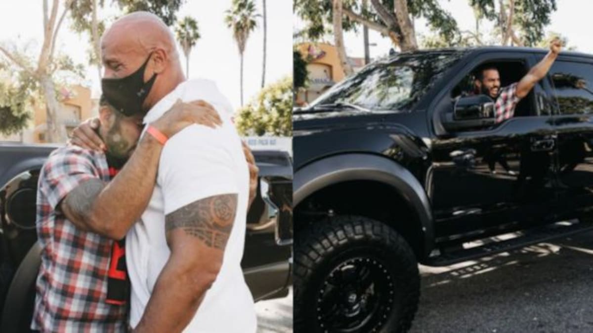 Video: ‘La Roca’ le regaló su lujosa camioneta a un veterano de la marina