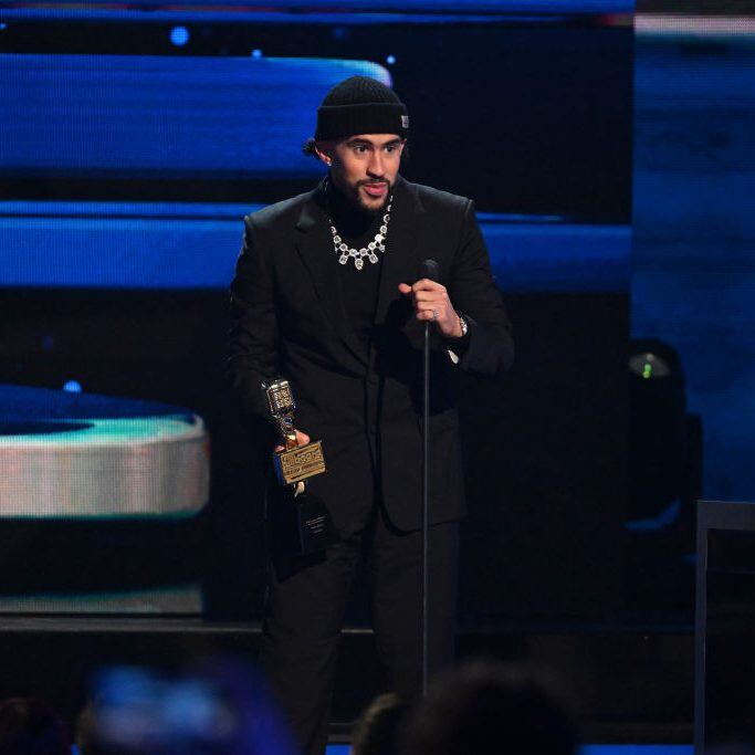 CORAL GABLES, FLORIDA - OCTOBER 05: Bad Bunny speaks onstage during the 2023 Billboard Latin Music Awards at Watsco Center on October 05, 2023 in Coral Gables, Florida. (Photo by Jason Koerner/Getty Images)