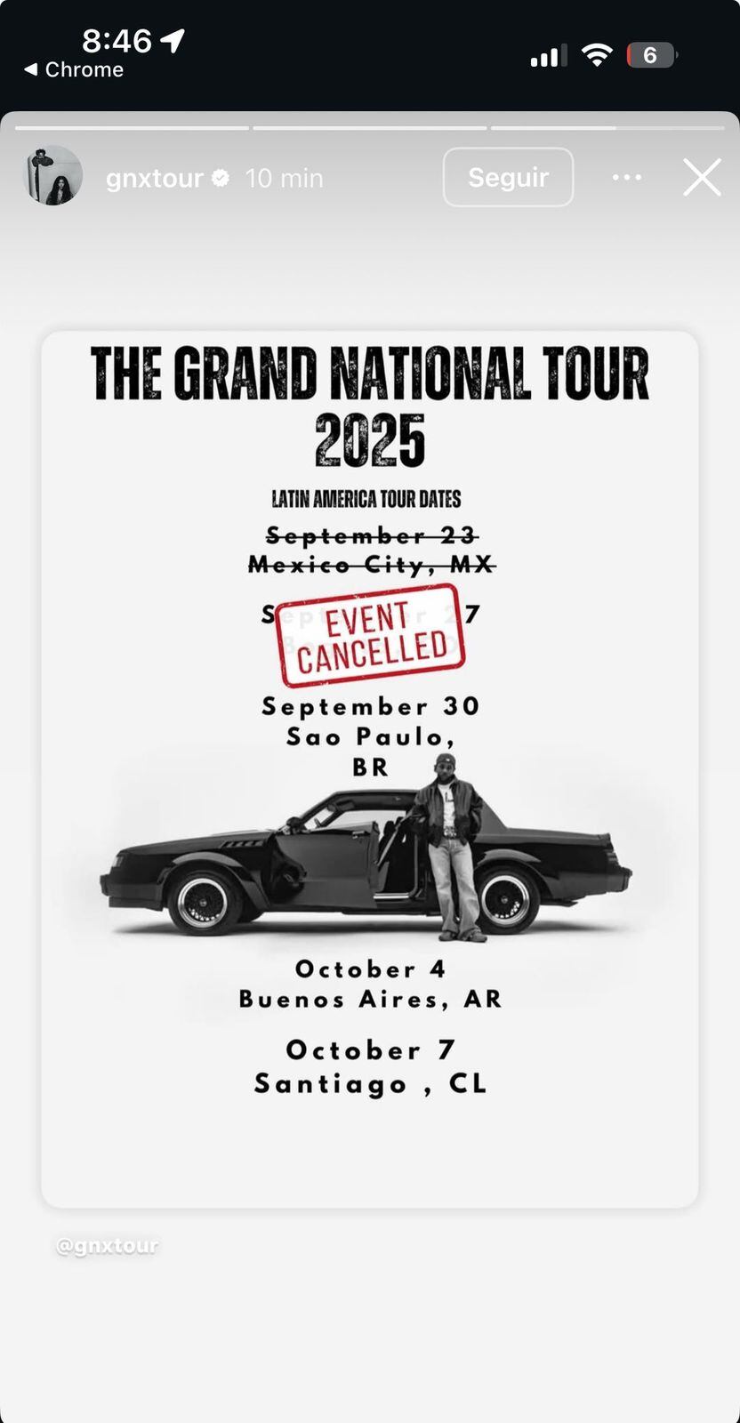 Kendrick Lamar cancela su concierto en Bogotá.