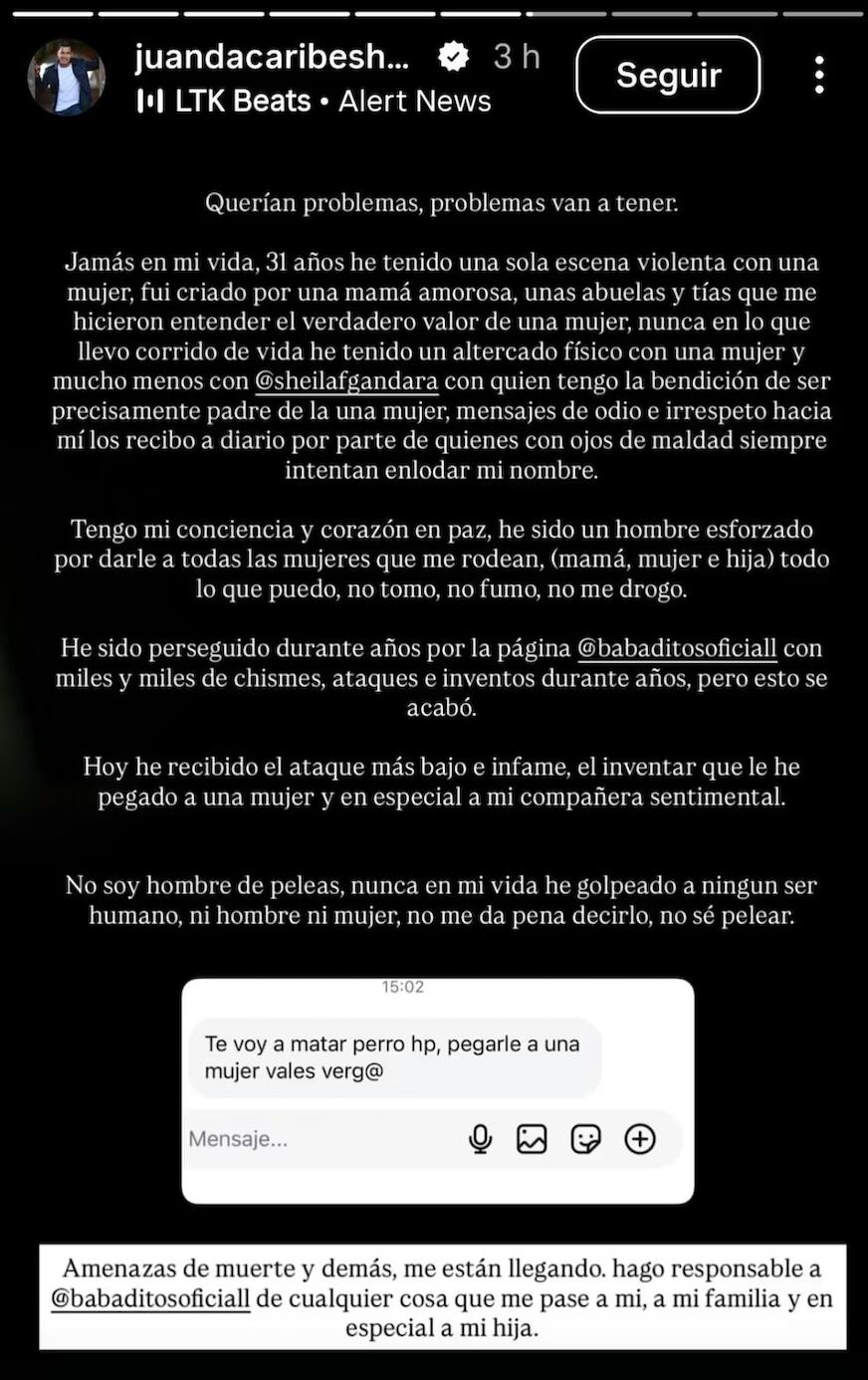 Créditos: capturas de las historias de JuanDa Caribe - Instagram