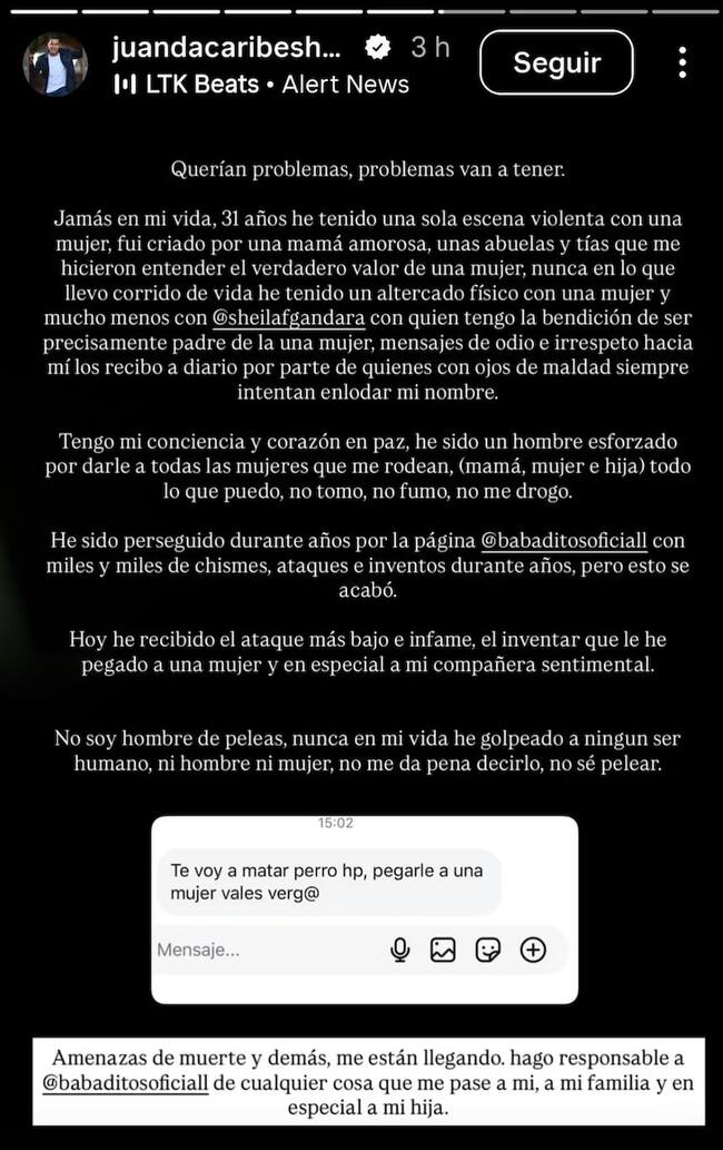 Créditos: capturas de las historias de JuanDa Caribe - Instagram