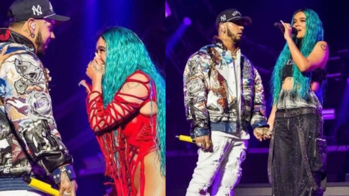 Anuel AA llegó de sorpresa al concierto de Karol G: así reaccionó la cantante