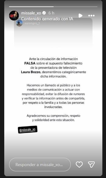 Créditos: Laura Bozzo - Foto tomada de las historias de Alejandra de la Fuente