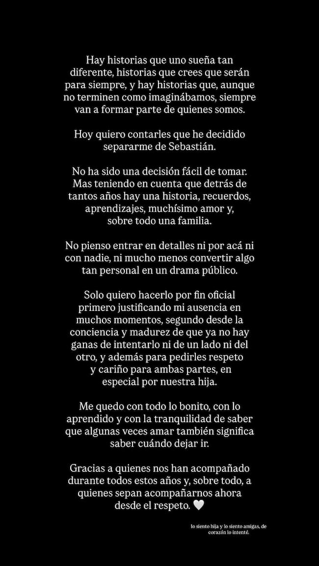 Comunicado Camila Santamaría ruptura | Créditos: Instagram