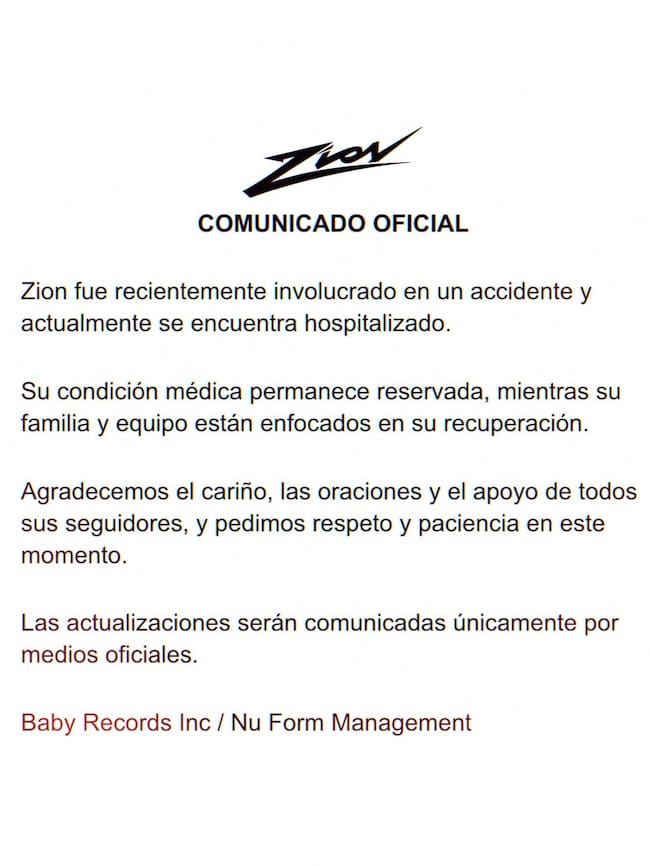 Créditos: Comunicado accidente Zion - IG