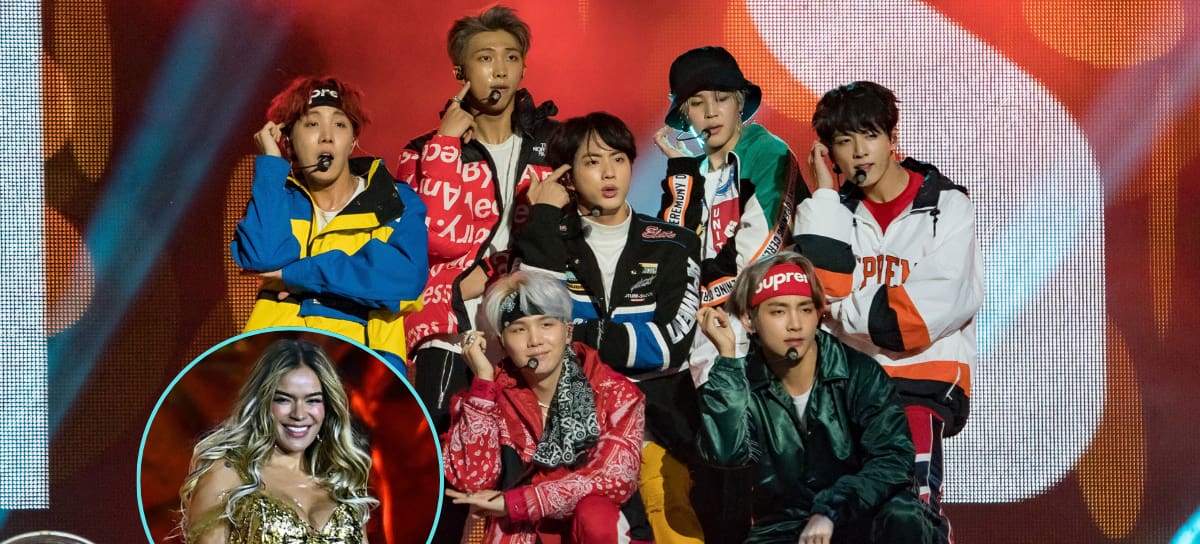 BTS en concierto y círculo con Karol G |Getty Images