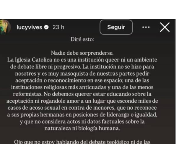 Créditos: Tomado de las historias de Instagram de Lucy Vives