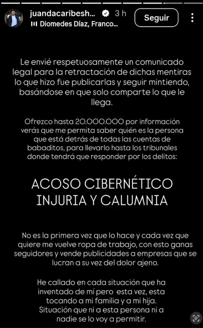 Créditos: capturas de las historias de JuanDa Caribe - Instagram