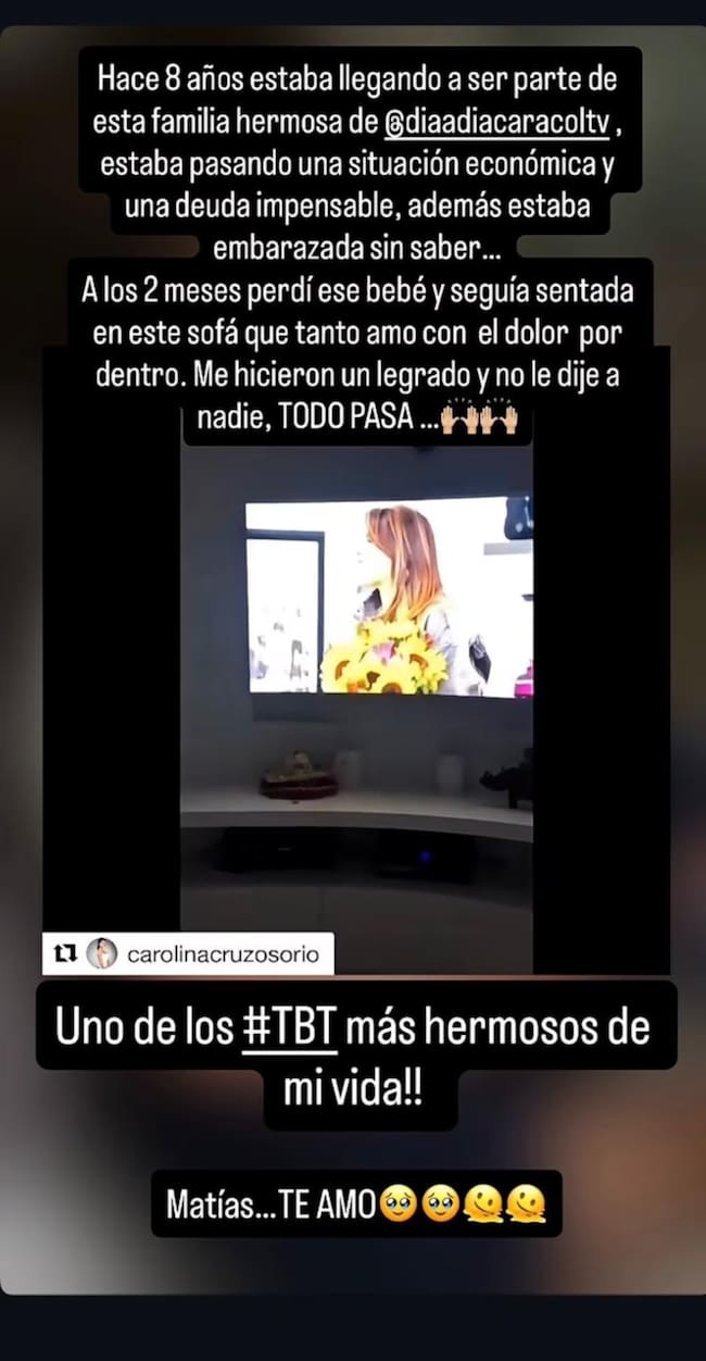 Créditos: Foto tomada de las historias de Instagram de Carolina Cruz - Instagram