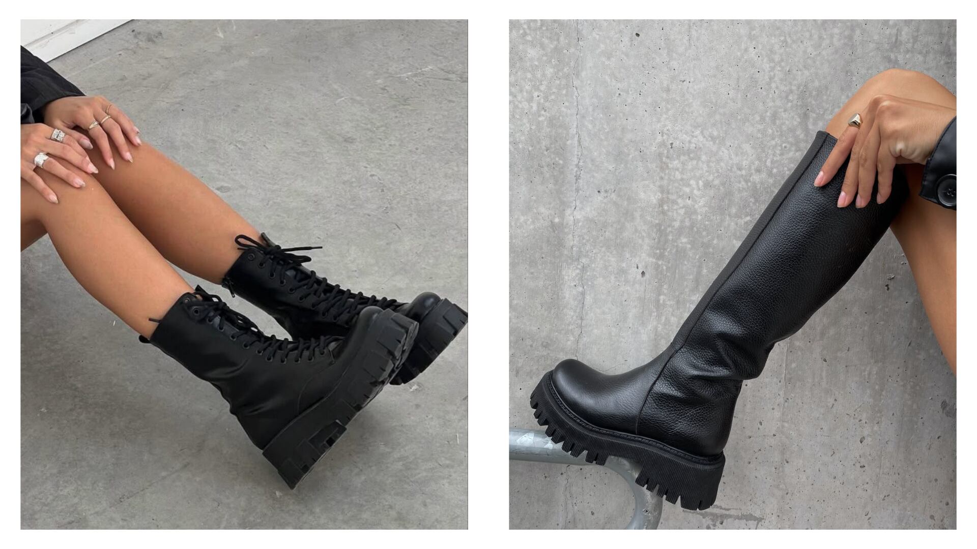 Combat boots negras/botas caña alta | Fotos tomadas de Pinterest: Nicole Gallo | Collage propio.