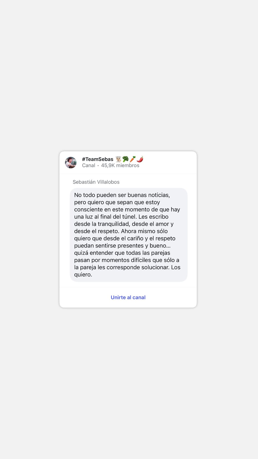 Comunicado Sebastián Villalobos ruptura | Créditos: Instagram