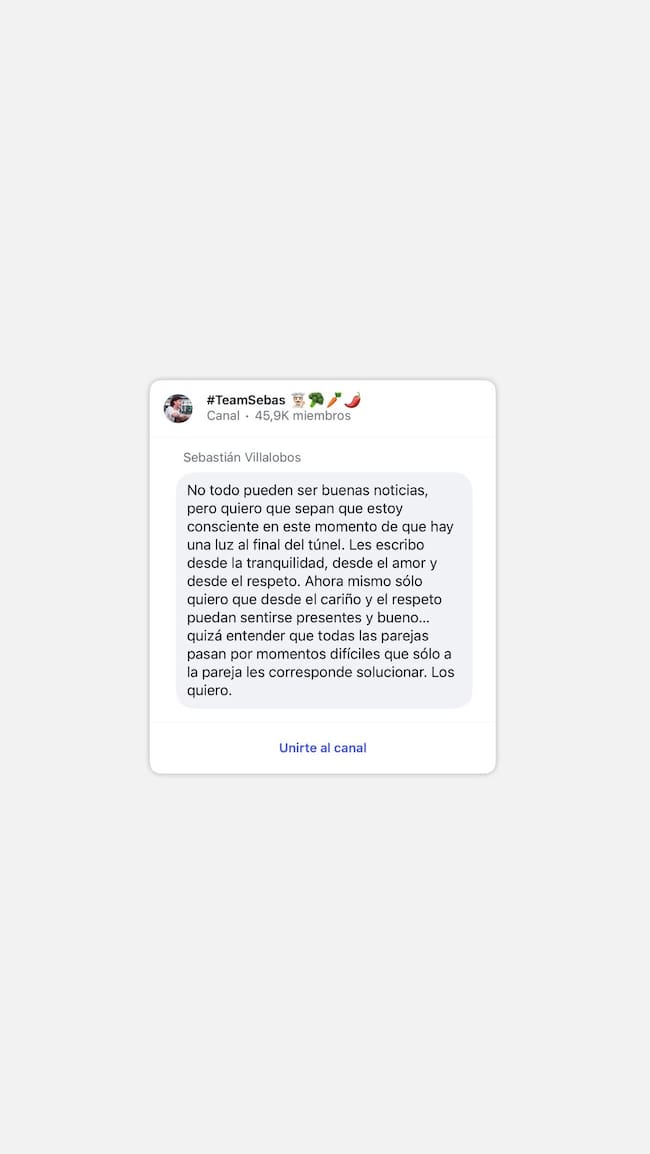 Comunicado Sebastián Villalobos ruptura | Créditos: Instagram