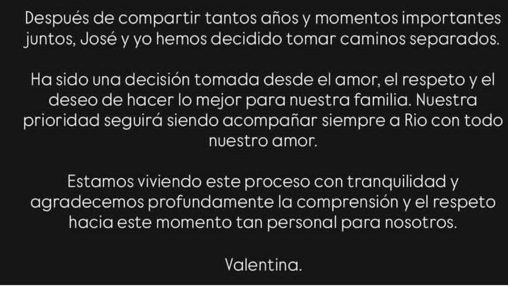 Comunicado oficial Valentina Ferrer Via Instagram