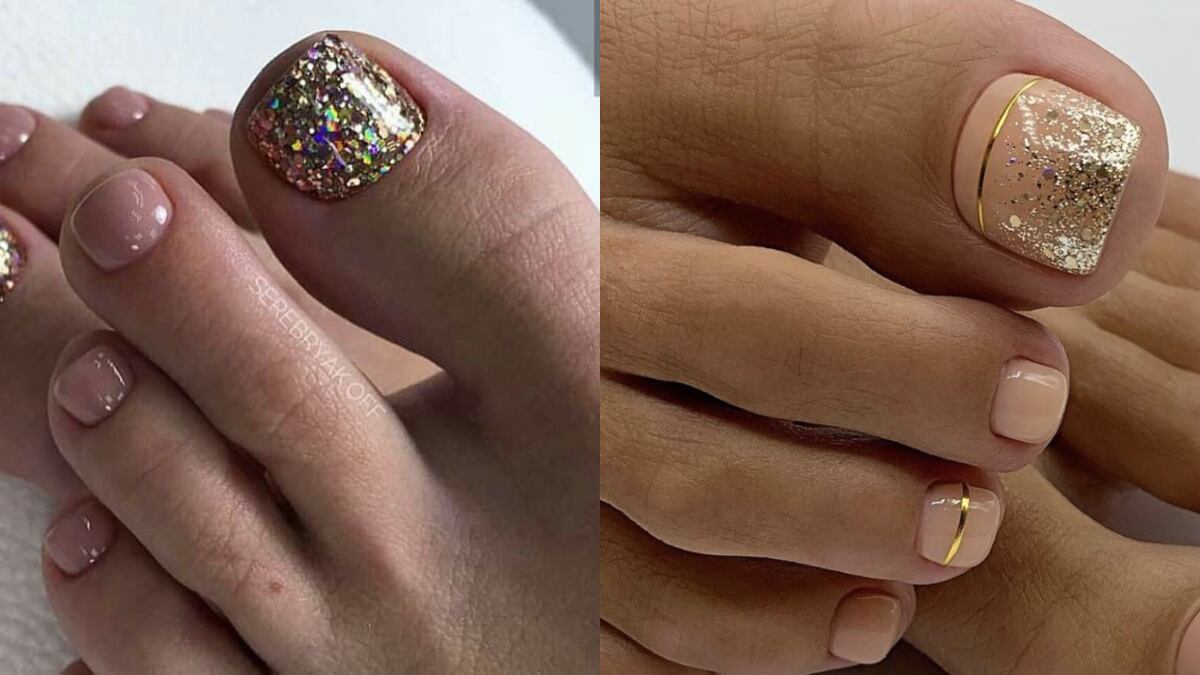 Uñas pies monocromáticas con brillos // Créditos: Pinterest