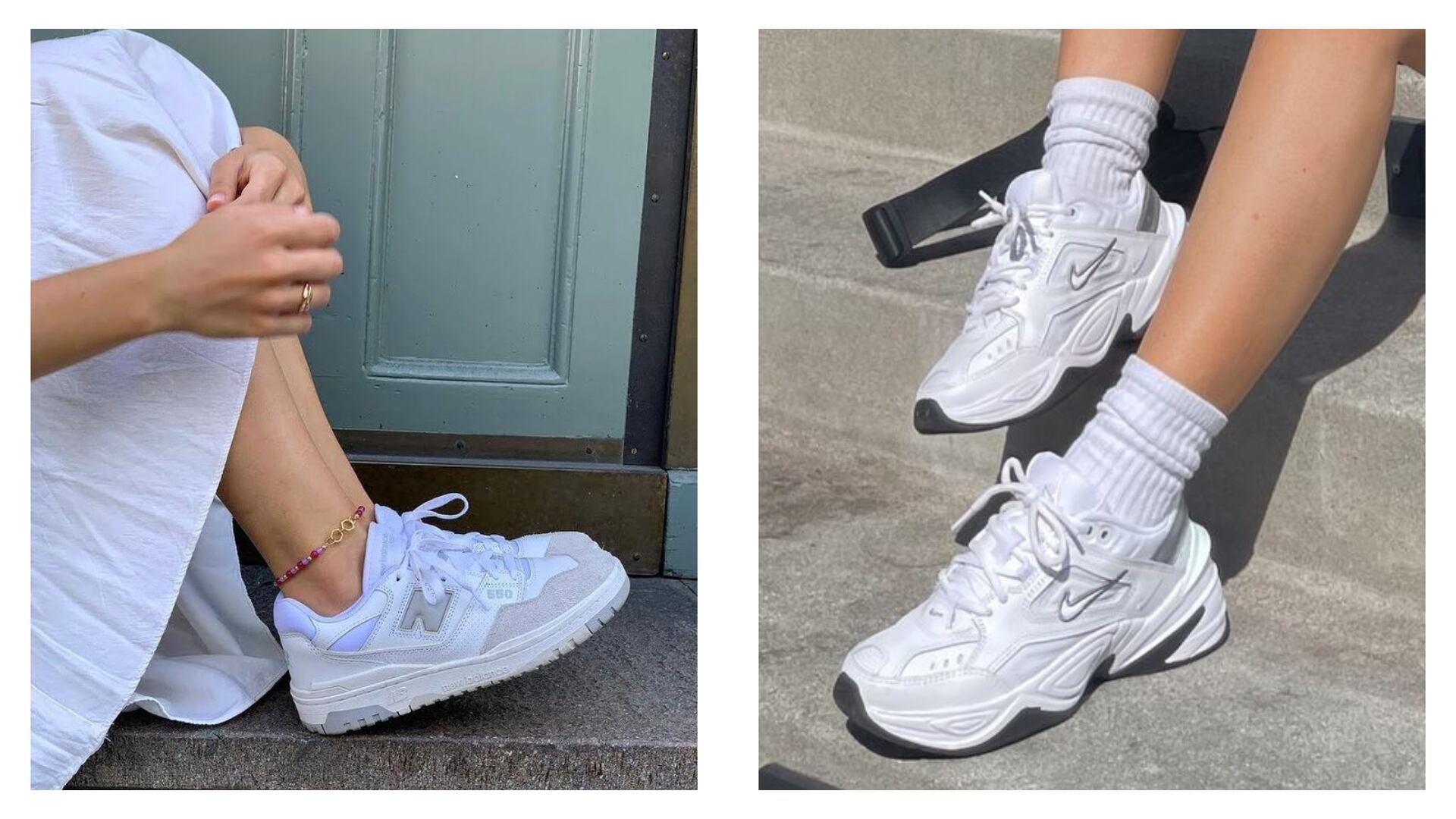 Tenis blancos | Fotos tomadas de Pinterest: NME | Collage propio.