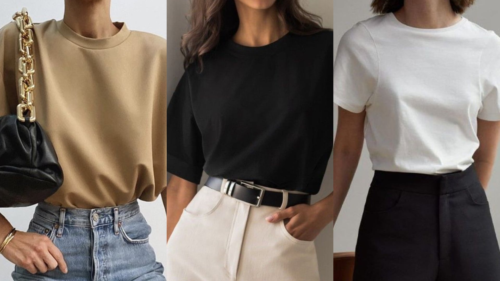 Camisetas básicas en colores neutros. | Fotos tomadas de Pinterest: Zin Smyr | Collage propio.