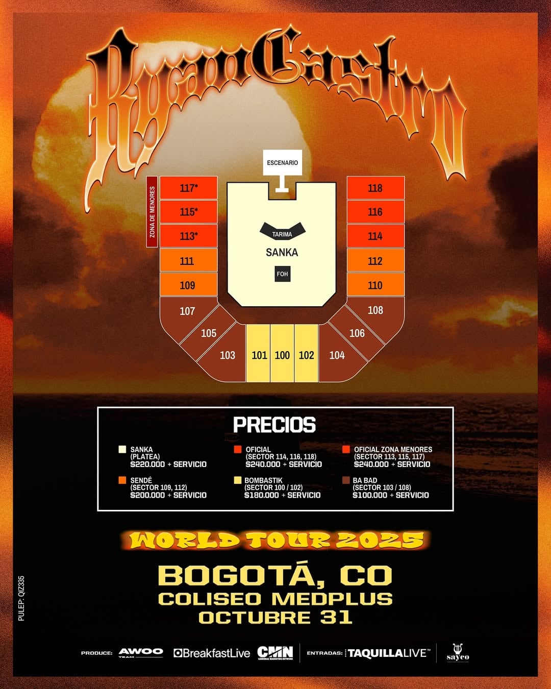 Precios de Boletas Ryan Castro Bogotá | Créditos: Instagram