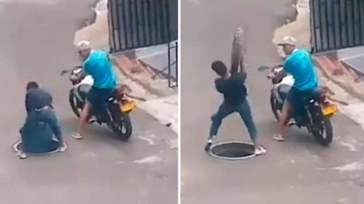 Ladrón intenta robarse la tapa de alcantarilla, pero se cae en el hueco que dejó
