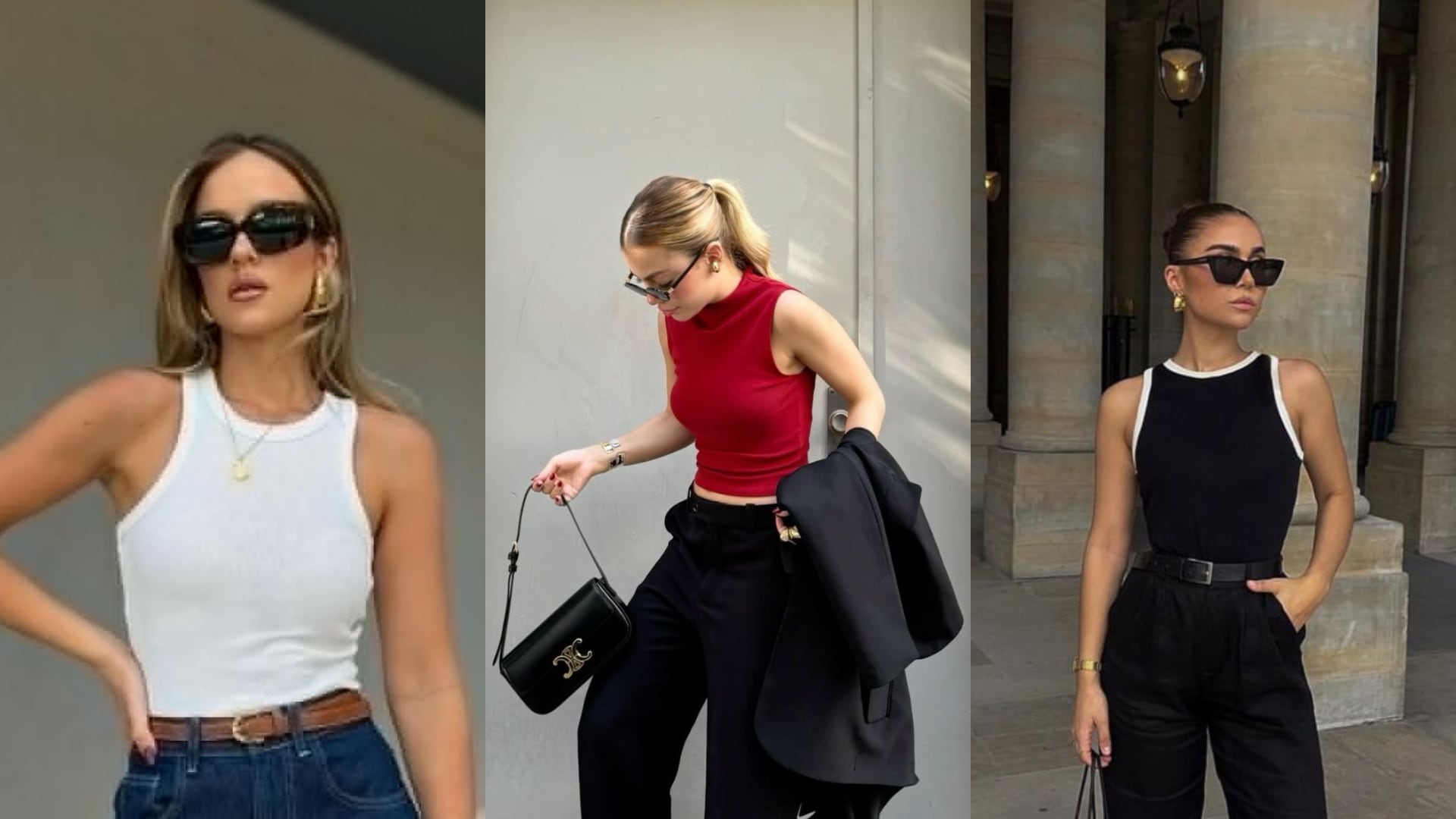 Tops básicos en diferentes colores | Fotos tomadas de Pinterest: Alyosha | Collage propio.