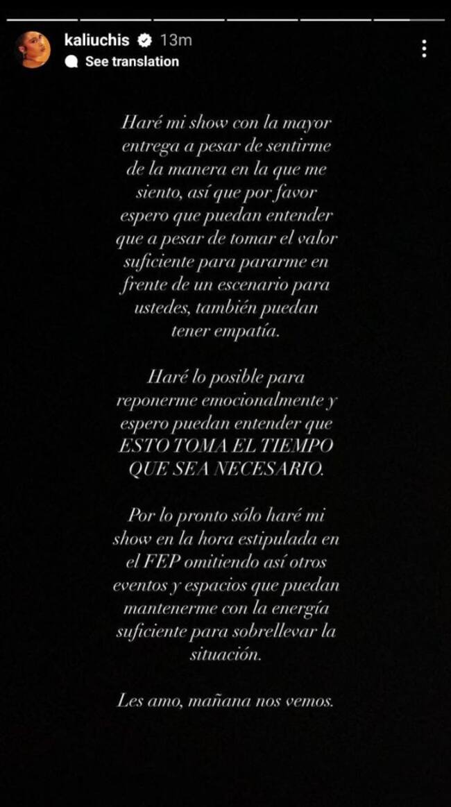 Comunicado de Kali uchis / vía Instagram