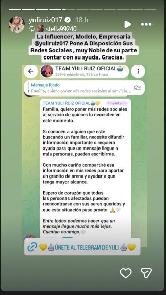 Créditos: Yuli Ruíz brinda su ayuda a Venezuela - Captura de pantalla de Instagram