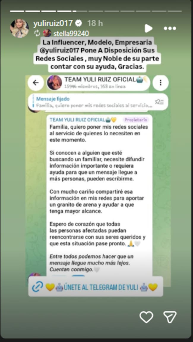 Créditos: Yuli Ruíz brinda su ayuda a Venezuela - Captura de pantalla de Instagram