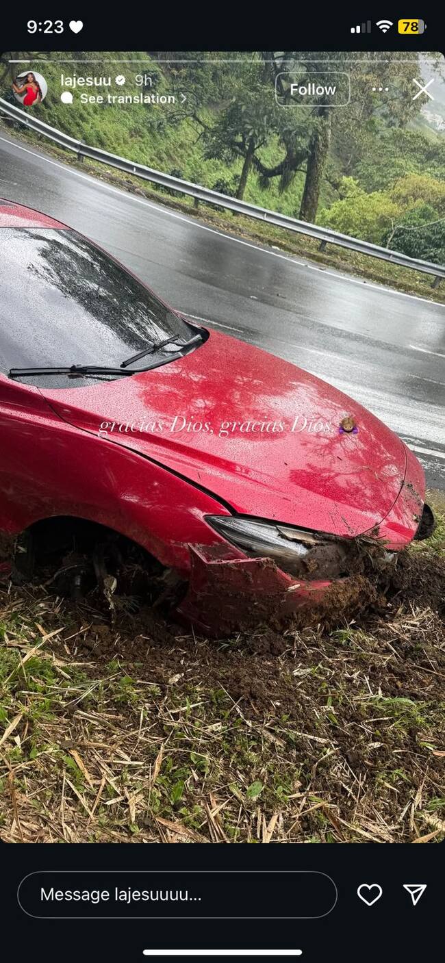 Accidente de 'La Jesuu' | Créditos: Instagram de 'La Jesuu'